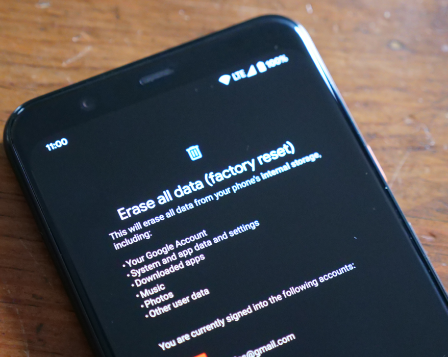 Reset on Android smartphone